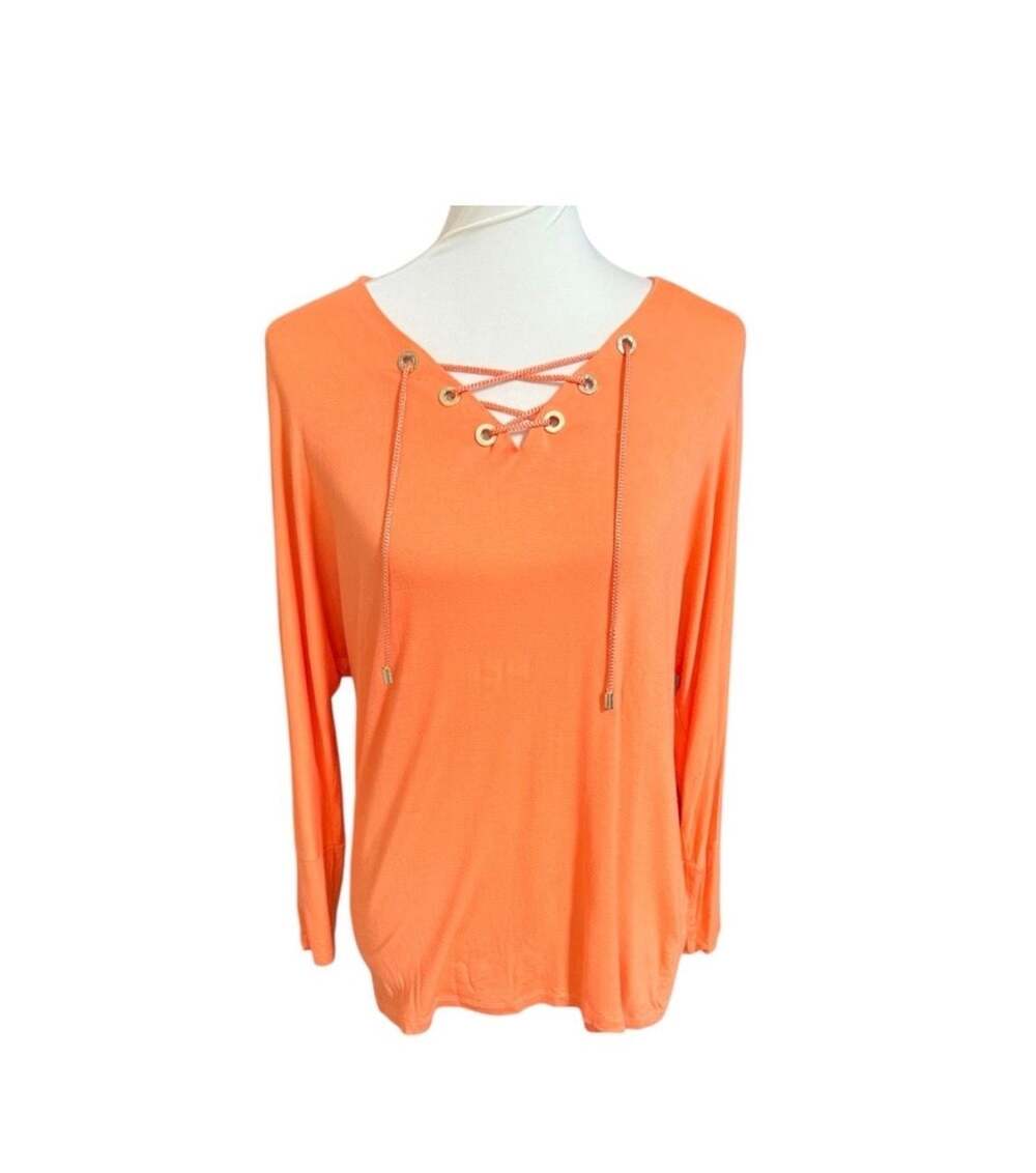Calvin Klein Orange Long Sleeve Lace-Up Grommet Dolman Top